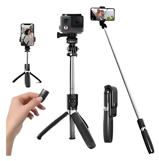 Trípode para Celular con Palo Selfie Retráctil y Control Remoto Bluetooth